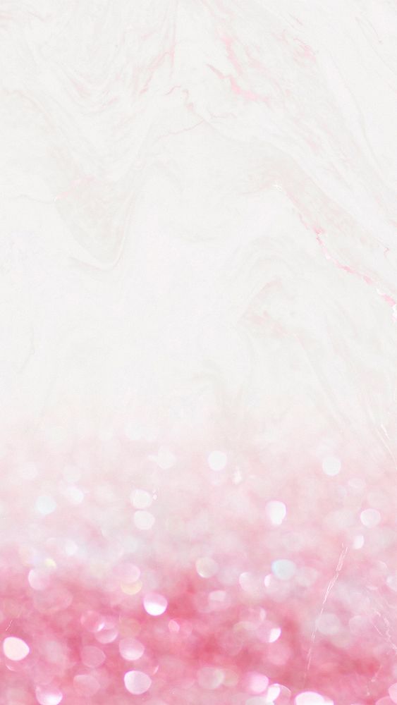 Aesthetic mobile wallpaper, pink glitter on white marble texture design