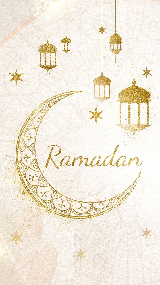 Gold Ramadan typography mobile wallpaper design