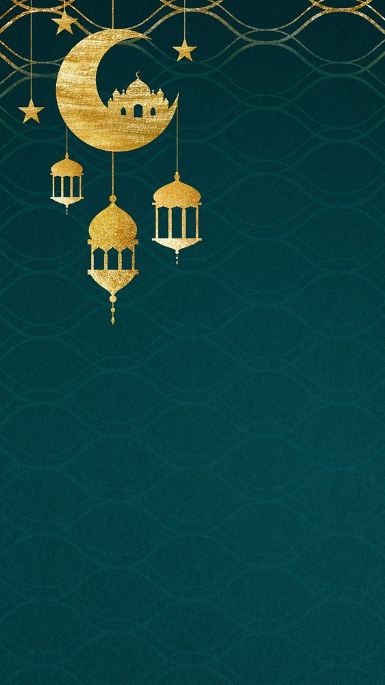 Gold Ramadan lanterns iPhone wallpaper design