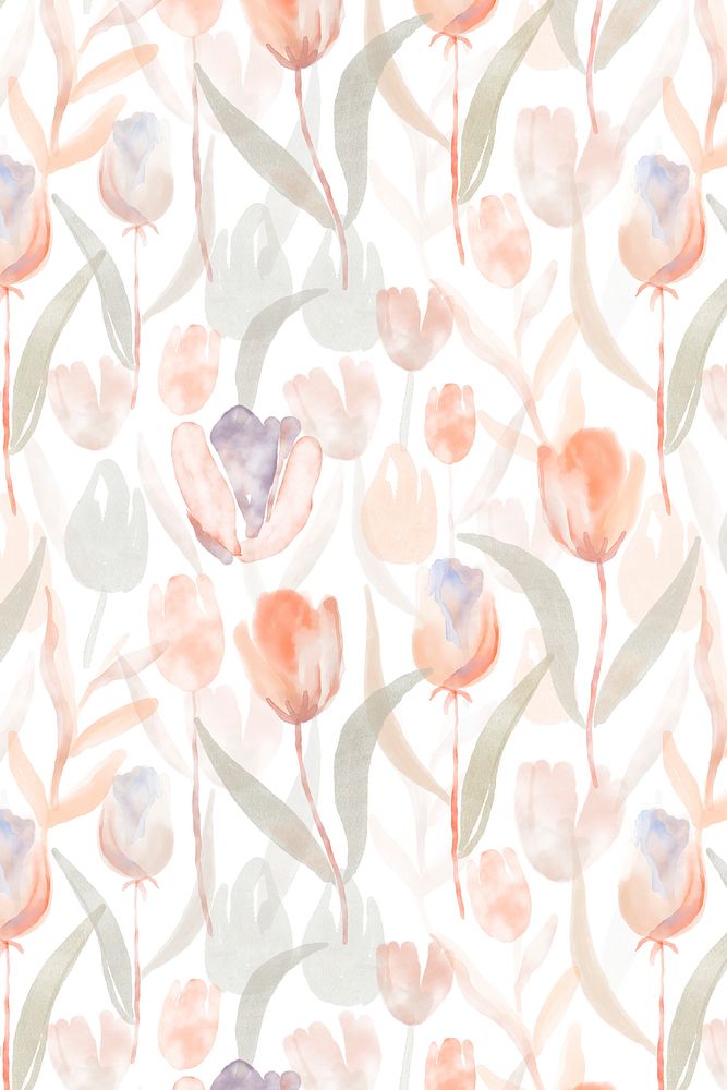 Floral background, aesthetic watercolor orange tulip graphic