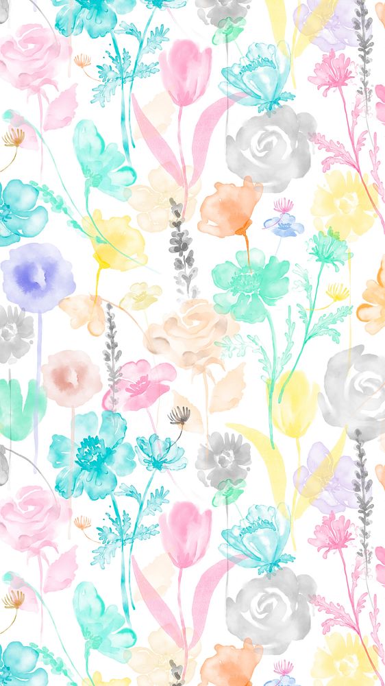 Colorful flowers iPhone wallpaper, watercolor graphic