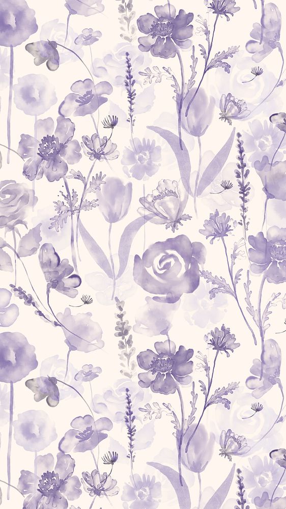 Purple flower iPhone wallpaper, watercolor graphic