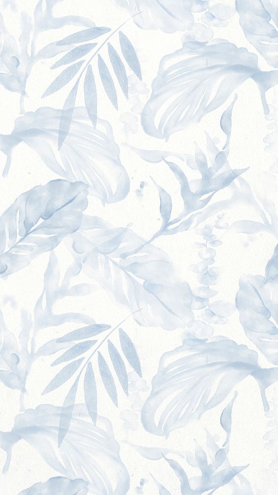 Blue leaf mobile wallpaper, watercolor graphic