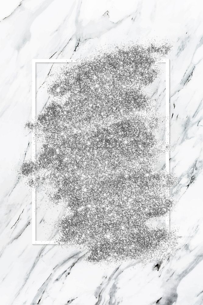 Silver glitter with a white frame on a white marble background vector