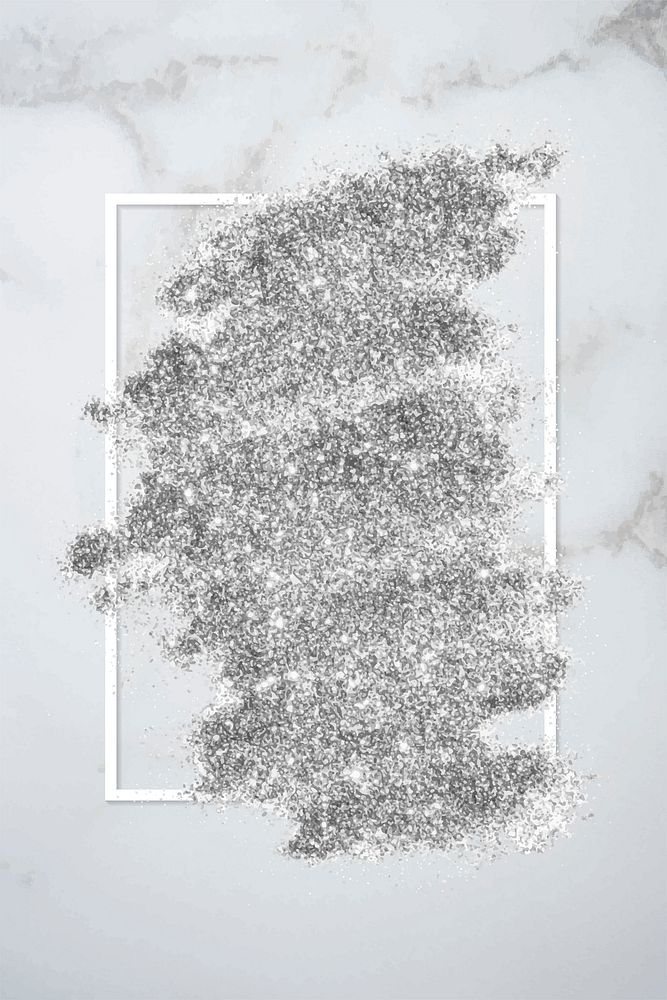 Silver glitter with a white frame on a grayish white marble background vector