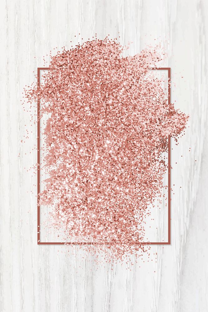 Pink gold glitter with a brownish red rhombus frame on a bleached wood background vector