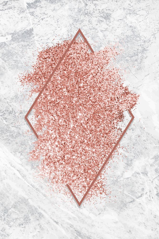 Pink gold glitter with a brownish red rhombus frame on a grunge cement background vector