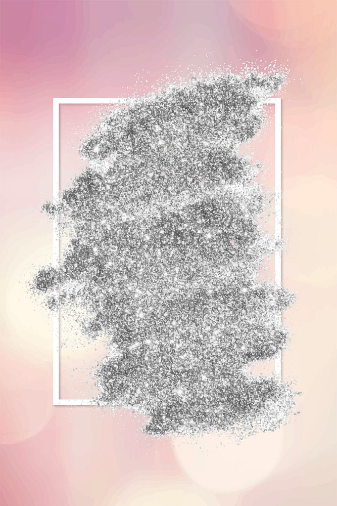 Silver glitter with a white frame on a pastel purple bokeh background vector