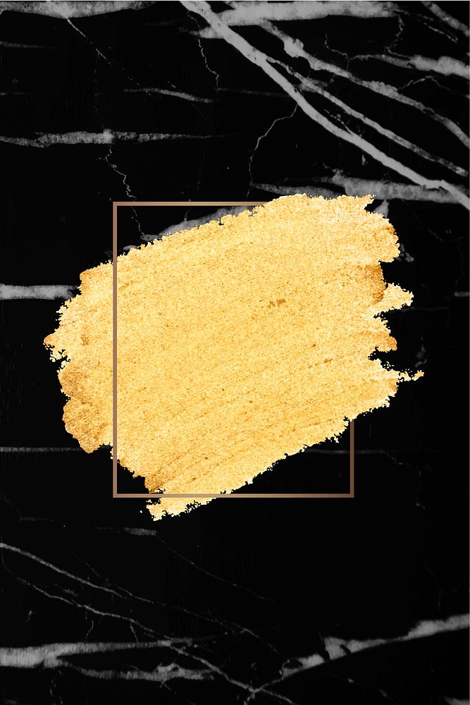 Gold paint with a golden rectangle frame on a black marble background vector