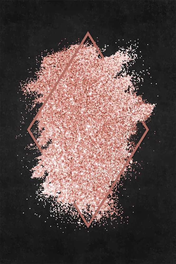 Pink gold glitter with a rhombus frame on a black background vector