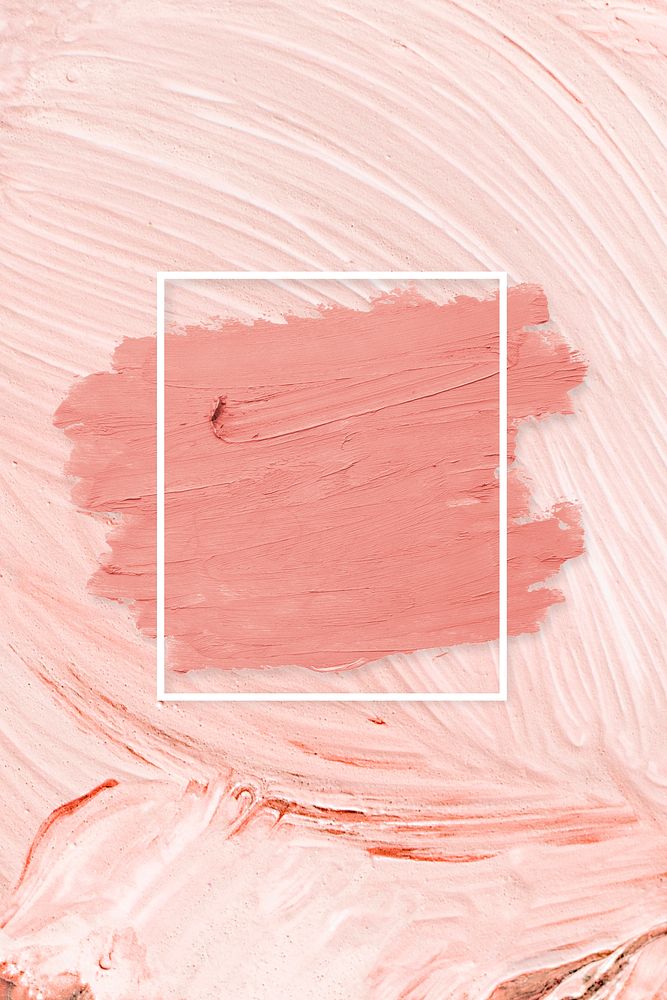Matte orange paint with a white rectangle frame on a pastel pink brush stroke background illustration