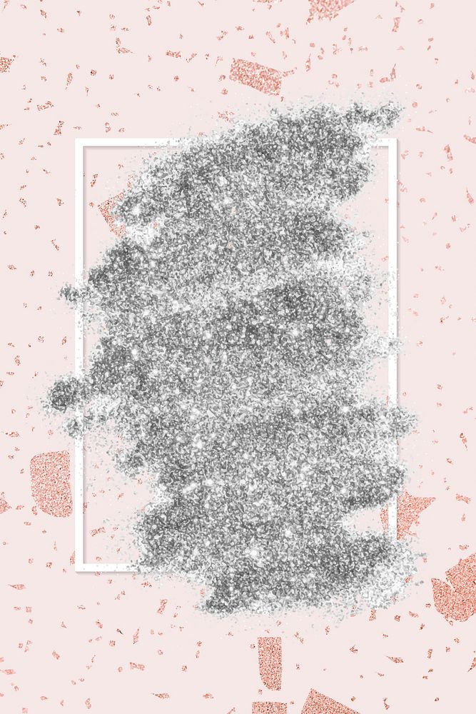 Silver glitter with a white frame on a pink marble background vector