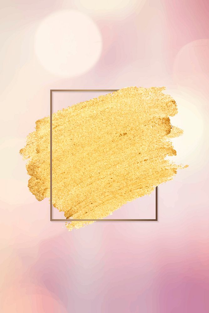 Gold paint with a golden rectangle frame on a pastel bokeh background vector