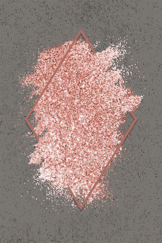 Pink gold glitter with a brownish red rhombus frame on a gray background vector