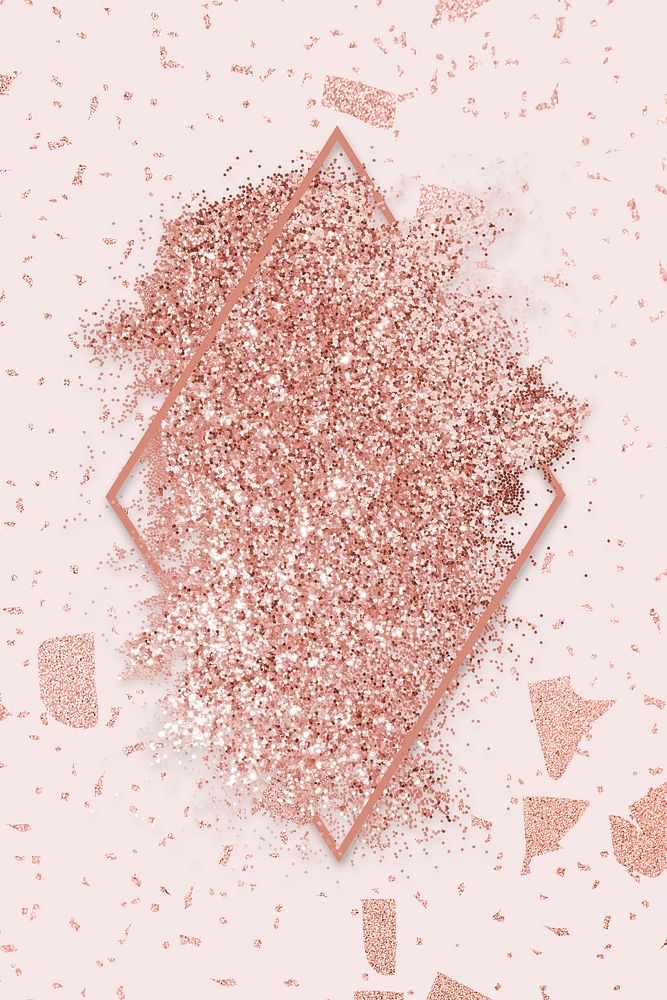 Pink gold glitter with a brownish red rhombus frame on a pink marble background illustration