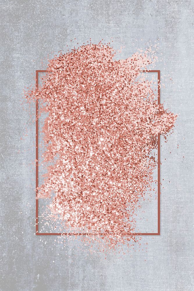 Pink gold glitter with a brownish red rhombus frame on a grunge gray background vector
