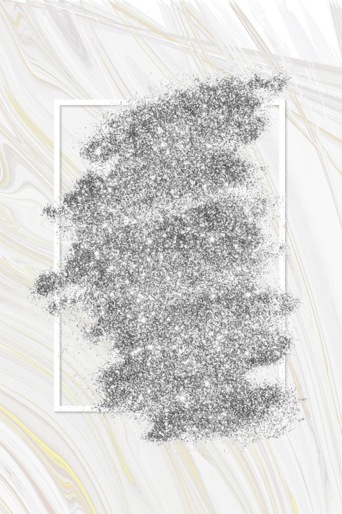 Silver glitter with a white frame on a white fluid patterned background vector