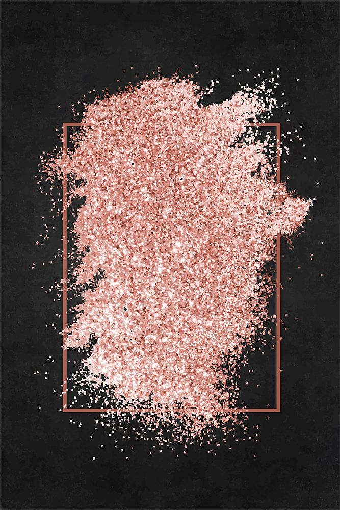 Pink gold glitter with a brownish red rhombus frame on a black background vector