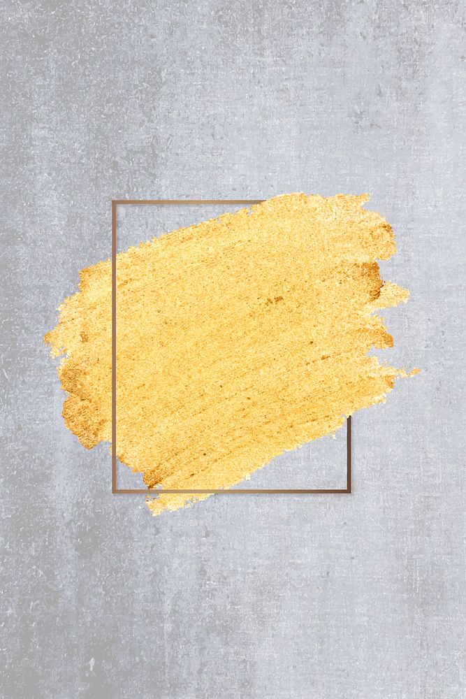 Gold paint with a golden rectangle frame on a grunge concrete background vector