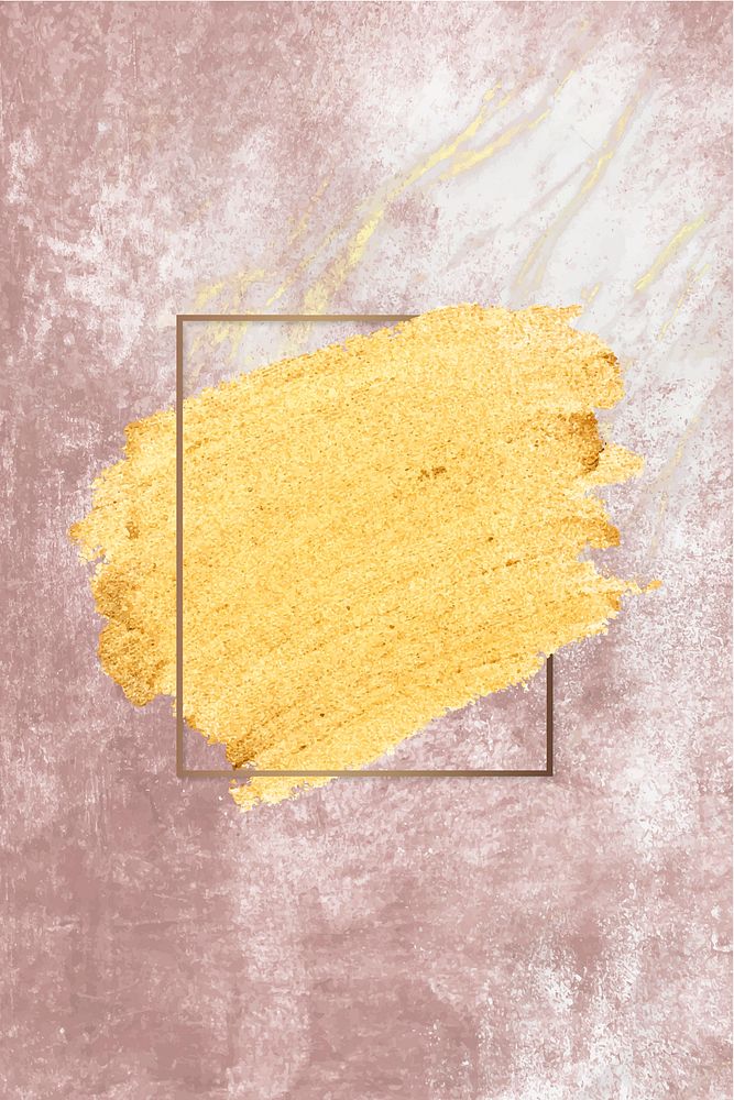 Gold paint with a golden rectangle frame on a grunge brown background vector
