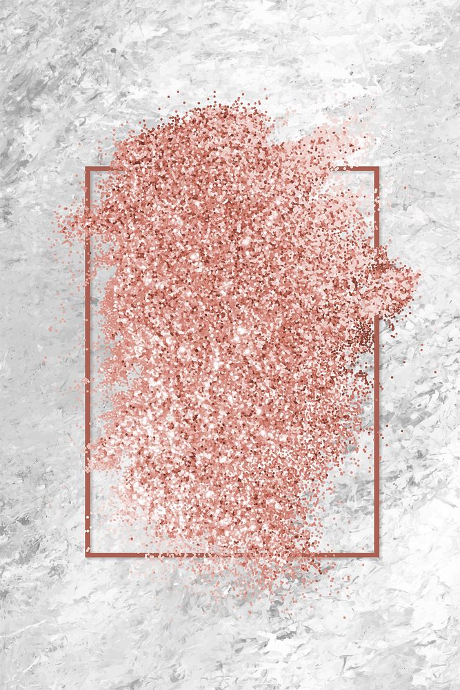Pink gold glitter with a brownish red rhombus frame on a grunge gray background vector