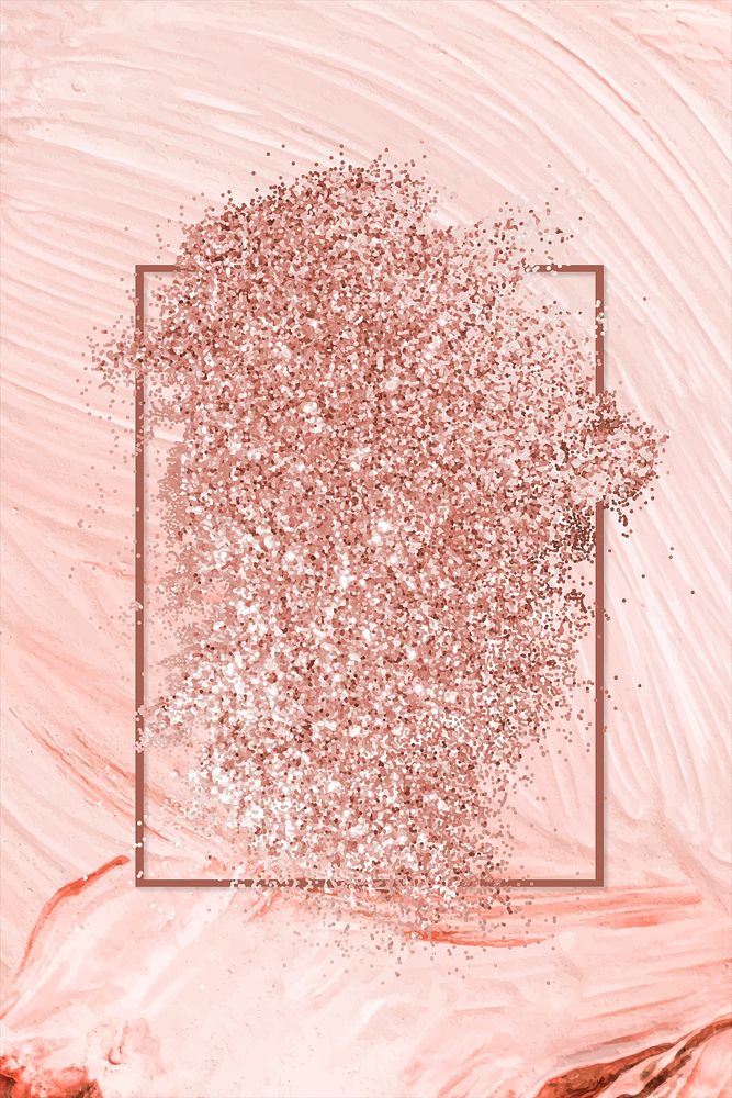 Pink gold glitter with a brownish red rhombus frame on a pastel pink brush stroke background vector