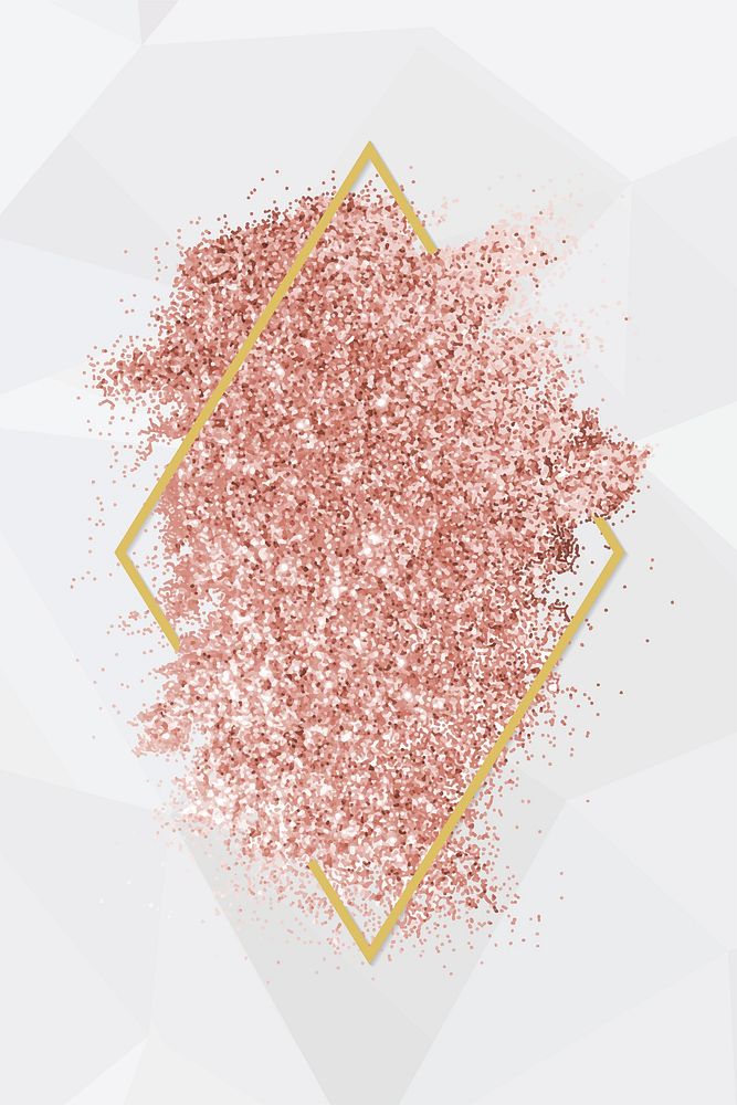 Pink gold glitter with a brownish red rhombus frame on a gray background vector