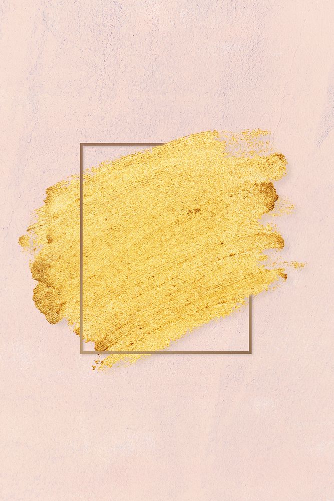 Gold paint with a golden rectangle frame on a pink background illustration