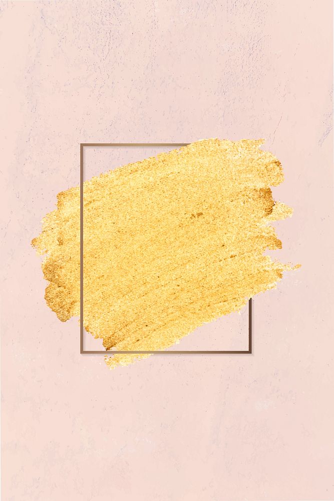 Gold paint with a golden rectangle frame on a pink background vector