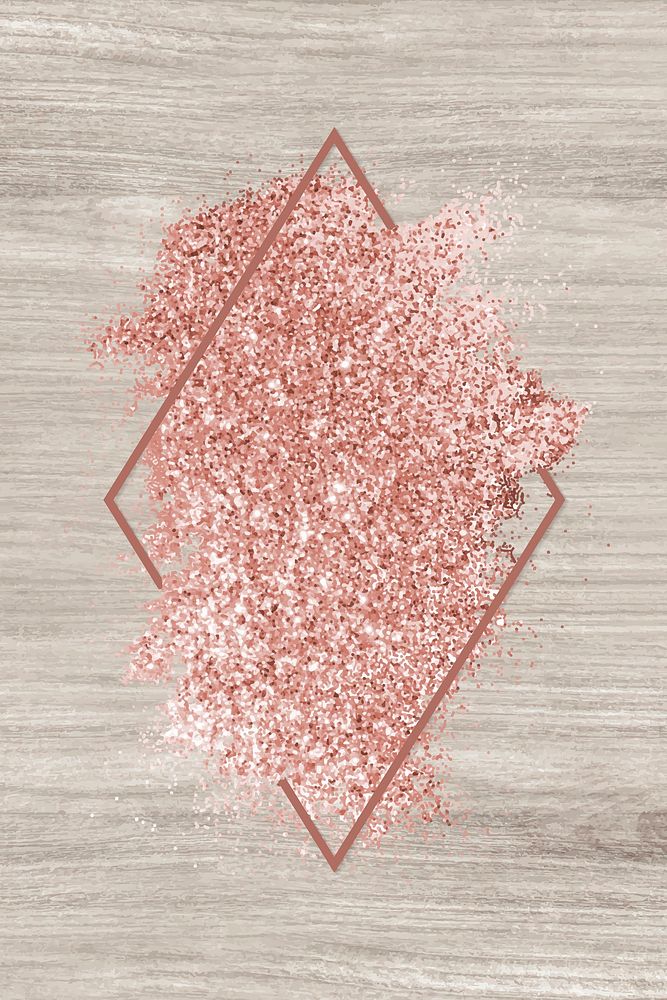 Pink gold glitter with a rhombus frame on a beige wood background vector