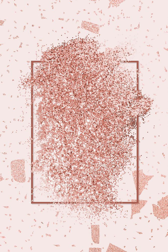 Pink gold glitter with a brownish red rhombus frame on a pink marble background vector