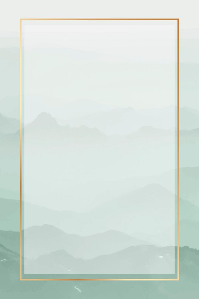 Aesthetic gold frame, mountain landscape design vector