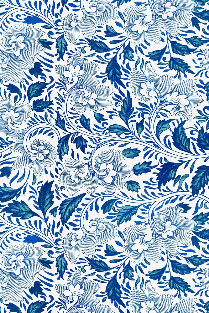 Chinoiserie blue flower background, ethnic Asian flower graphic
