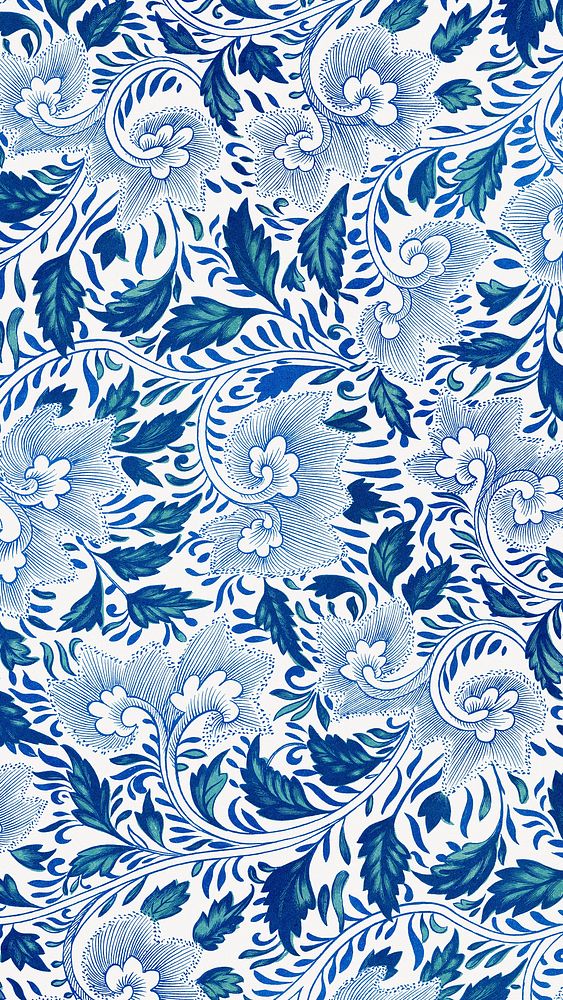 Blue flower iPhone wallpaper, oriental background