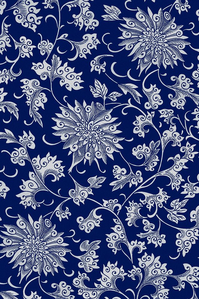 Chinoiserie blue flower background, ethnic Asian flower graphic