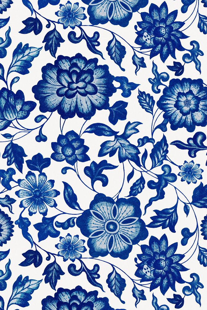 Oriental blue flower background, vintage colorful Chinese art