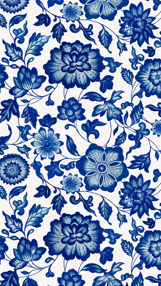 Blue flower phone wallpaper, oriental background