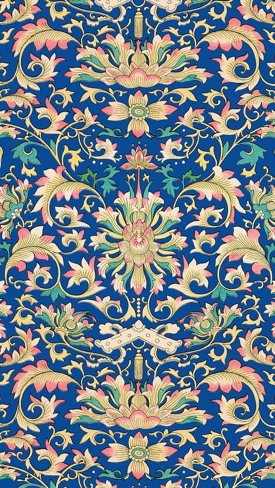 Oriental flower pattern phone wallpaper, vintage colorful background