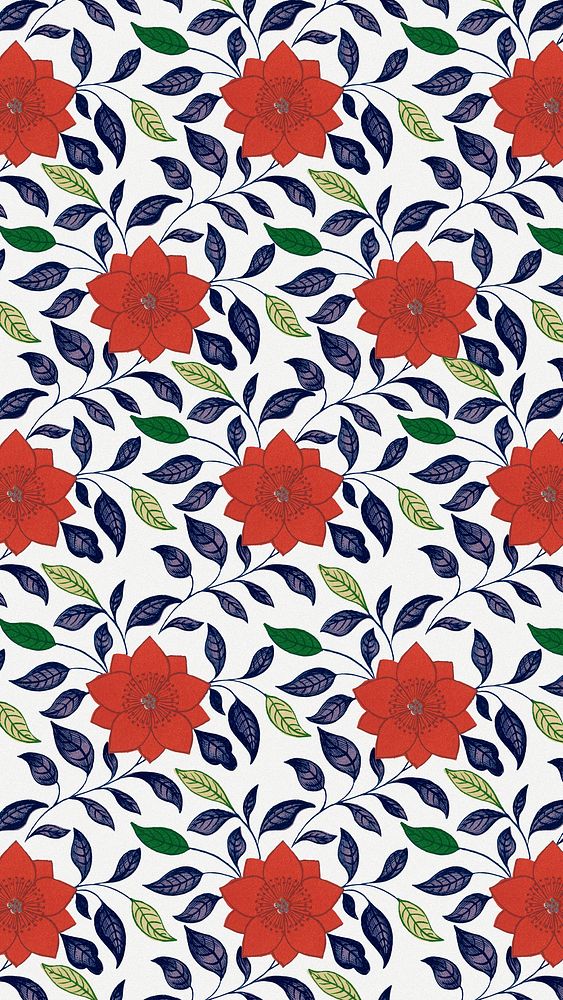 Oriental flower pattern iPhone wallpaper, vintage colorful background