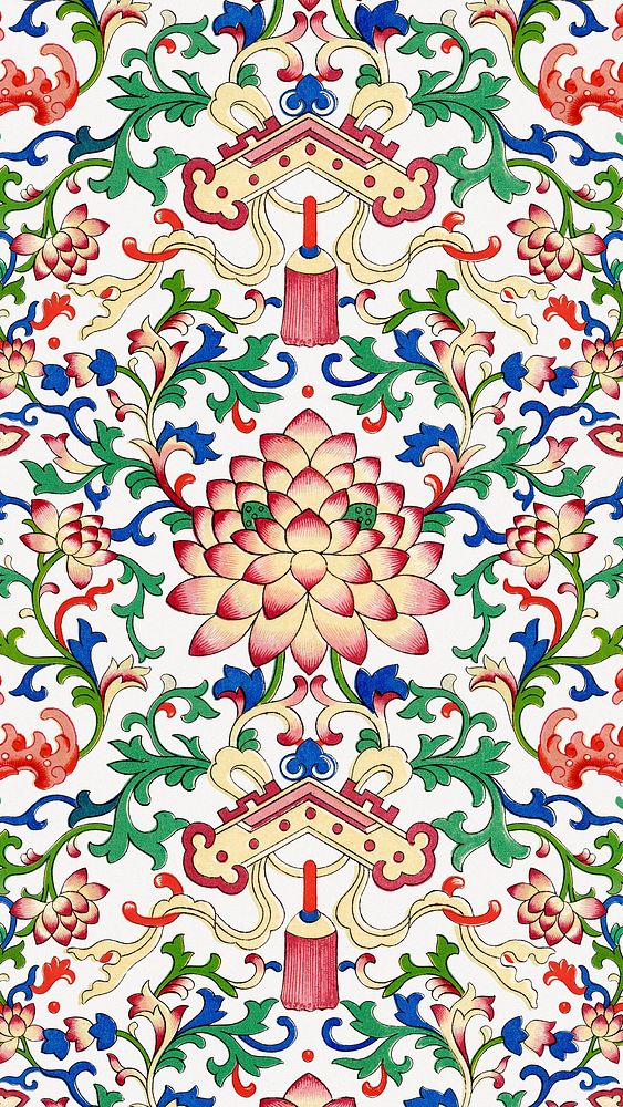 Chinoiserie flower phone wallpaper, oriental background