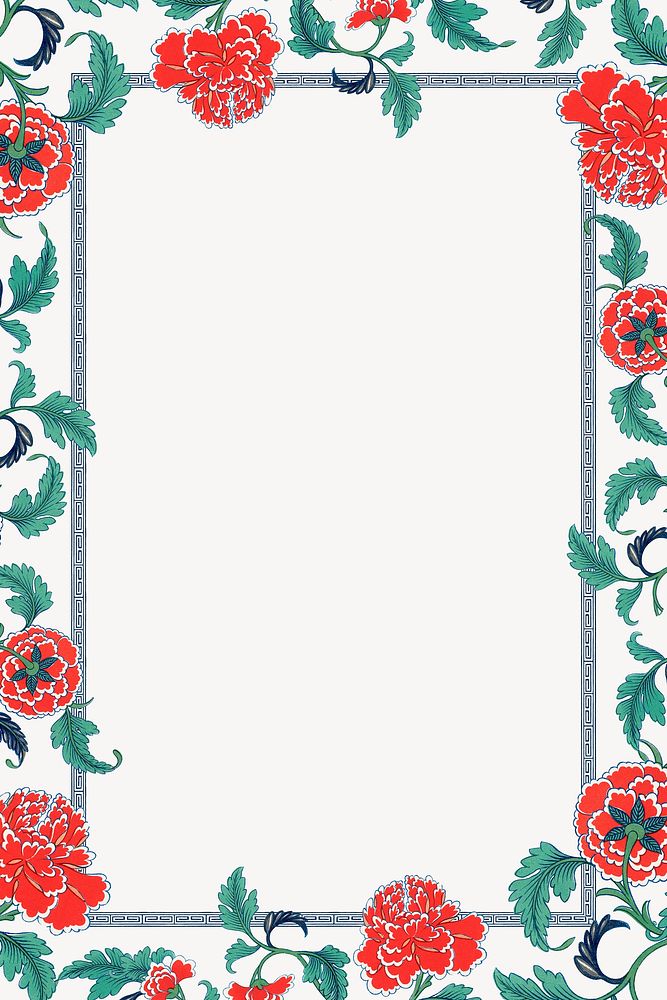 Floral peony flower frame, vintage Chinese graphic psd