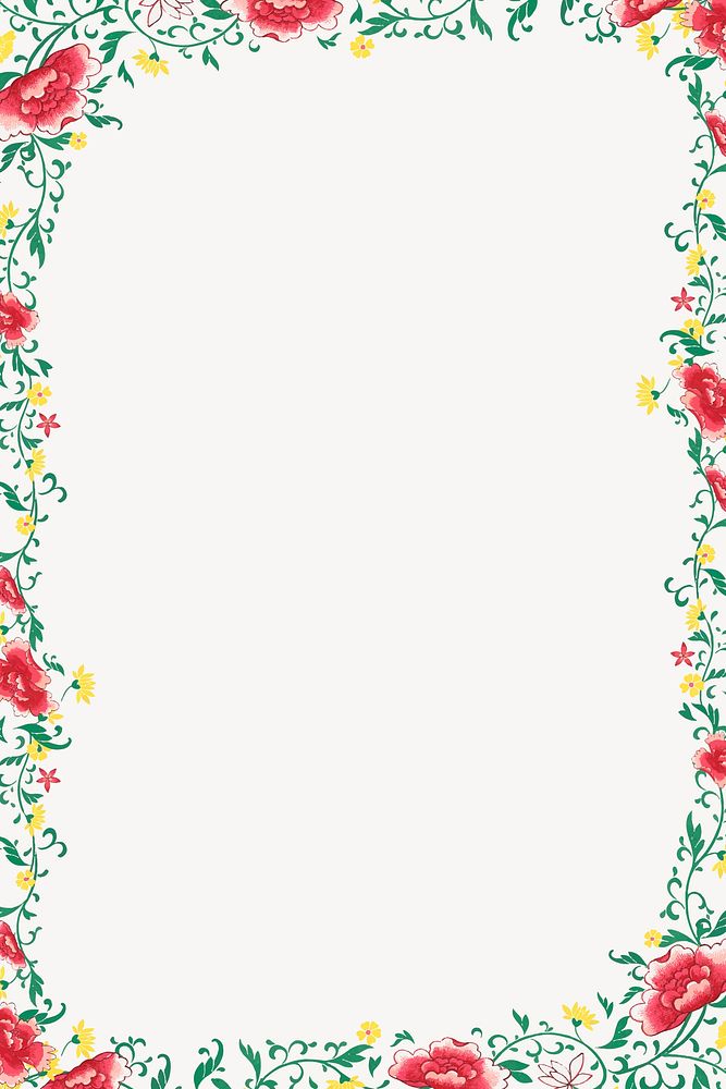 Colorful floral frame, aesthetic Asian graphic vector