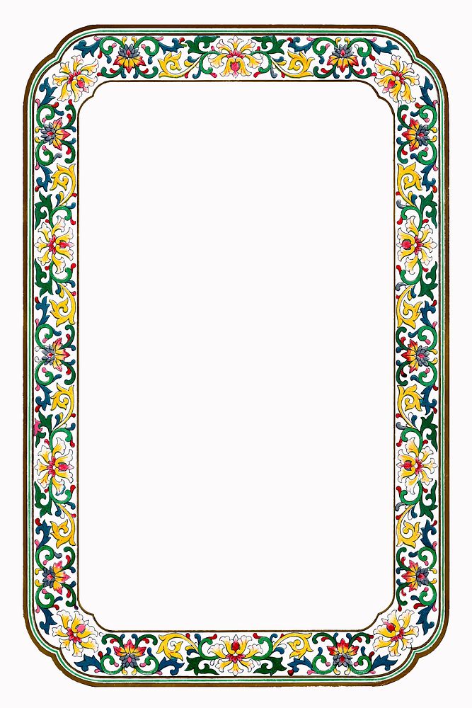 Vintage Chinese floral frame, oriental design vector