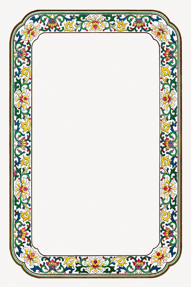 Vintage Chinese floral frame, oriental design psd