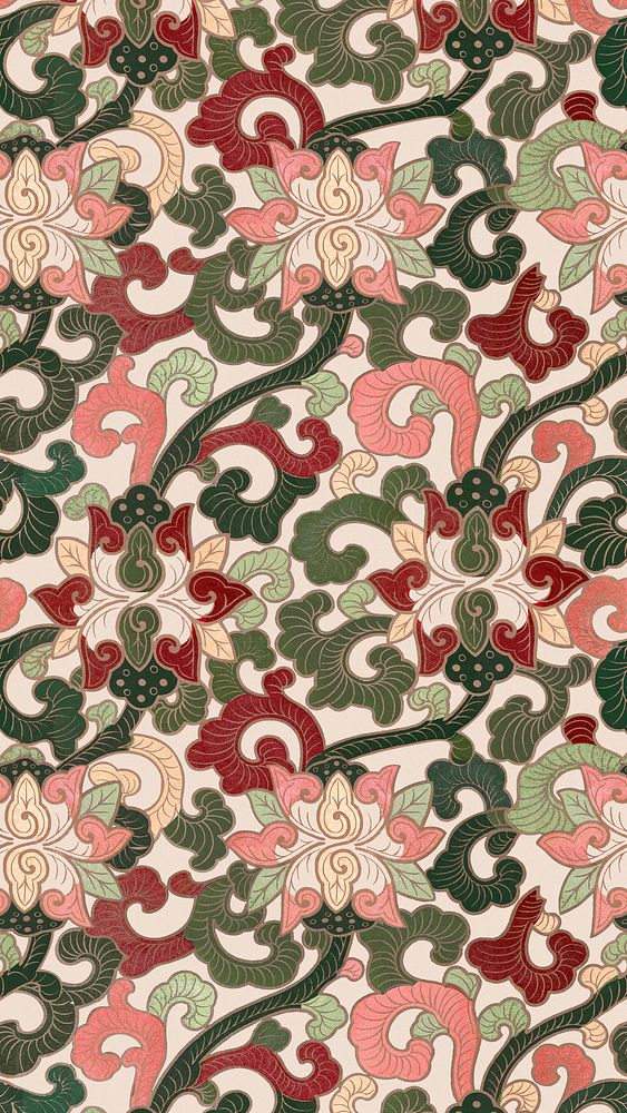 Chinoiserie flower phone wallpaper, oriental background