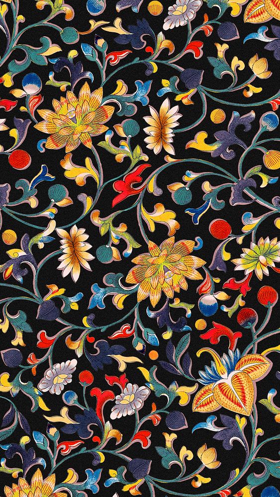 Chinese vintage flower iPhone wallpaper, decorative oriental art background