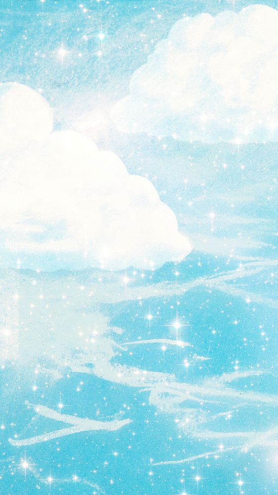 Aesthetic bling cloud mobile wallpaper, blue sky background