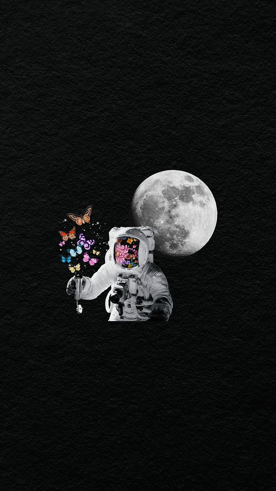 Black mobile wallpaper, astronaut collage art background