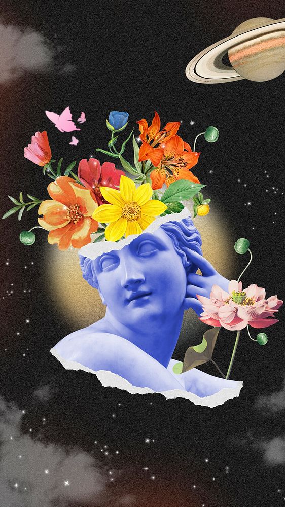 Flora statue head iPhone wallpaper, outer space background