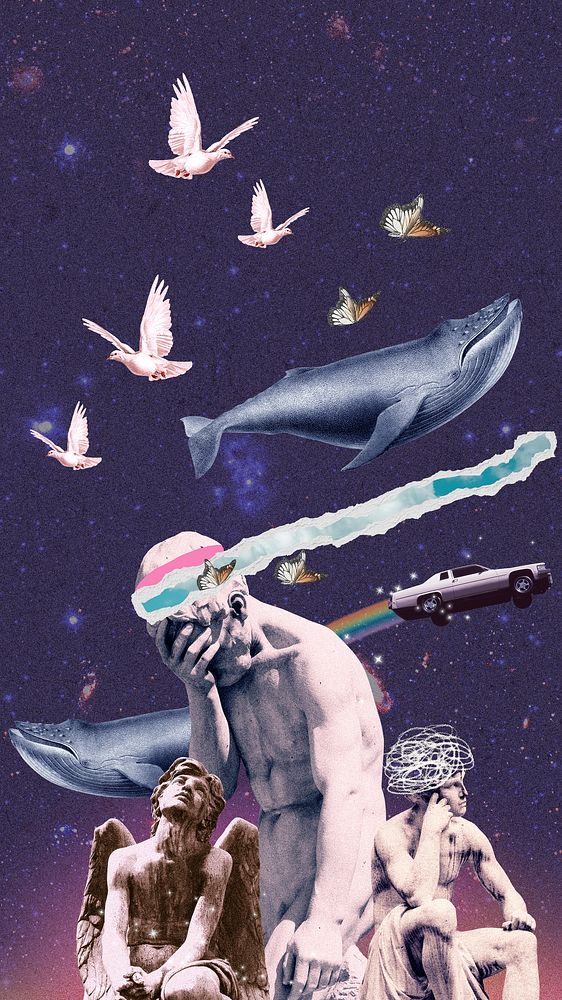 Outer space collage iPhone wallpaper, mental health background
